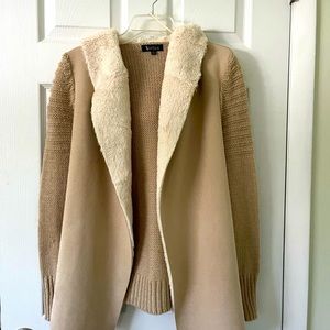 Sweater jacket open front with hoodie